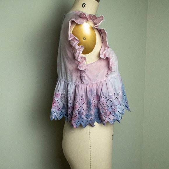 Customized Ruffle Blouse w/ Custom Tie-Dye - Withe Eyelet Lace - Picture 3 of 6